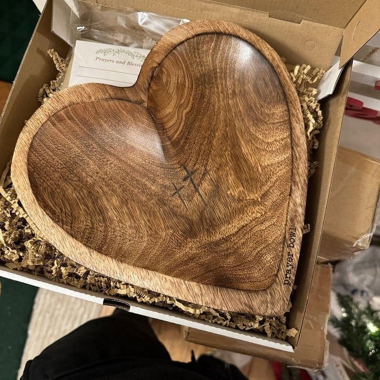 Fankiway Heart Prayer Bowl, Wood Prayer Bowl Religious Gifts, Prayer Bowl with Prayer Cards, Chrisitan Gifts - Dough Bowl Spiritual Gifts